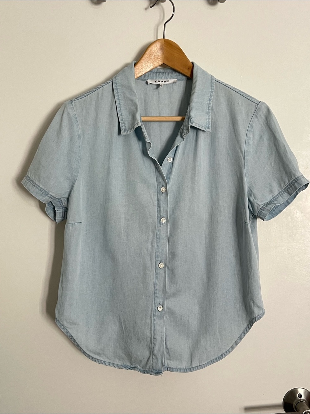 Frame Denim Light Blue Short Sleeve Button-Down Shirt